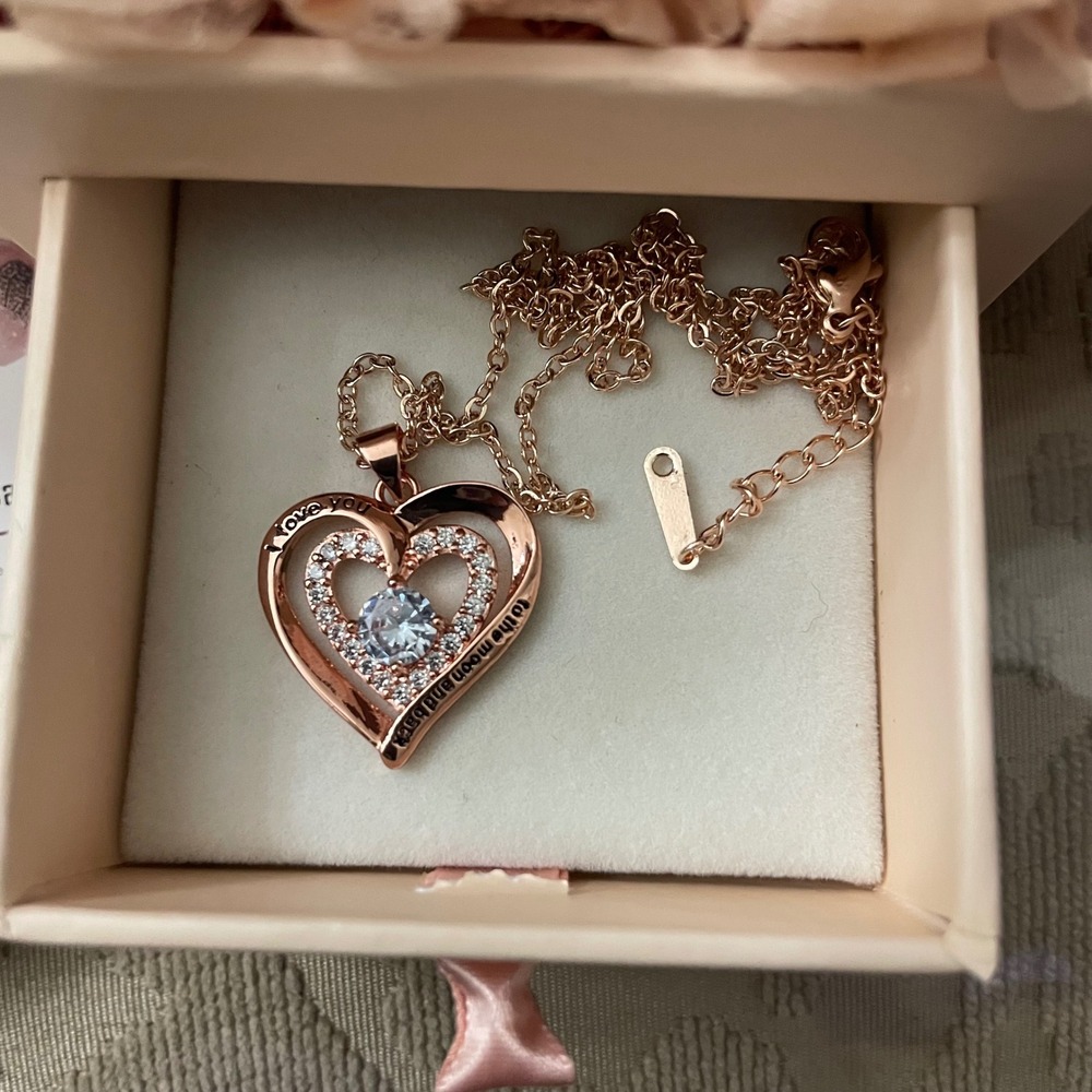Preserved Rose Gift Box with Heart Necklace I Love You To The Moon And Back Pink - Picture 3 of 5